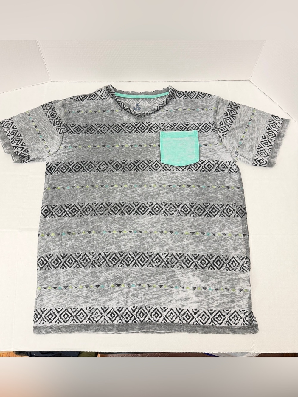 Rustic Blue V-neck Shirt Grey Turquoise Pocket XL Girls XS Women Nov 2017 Tag